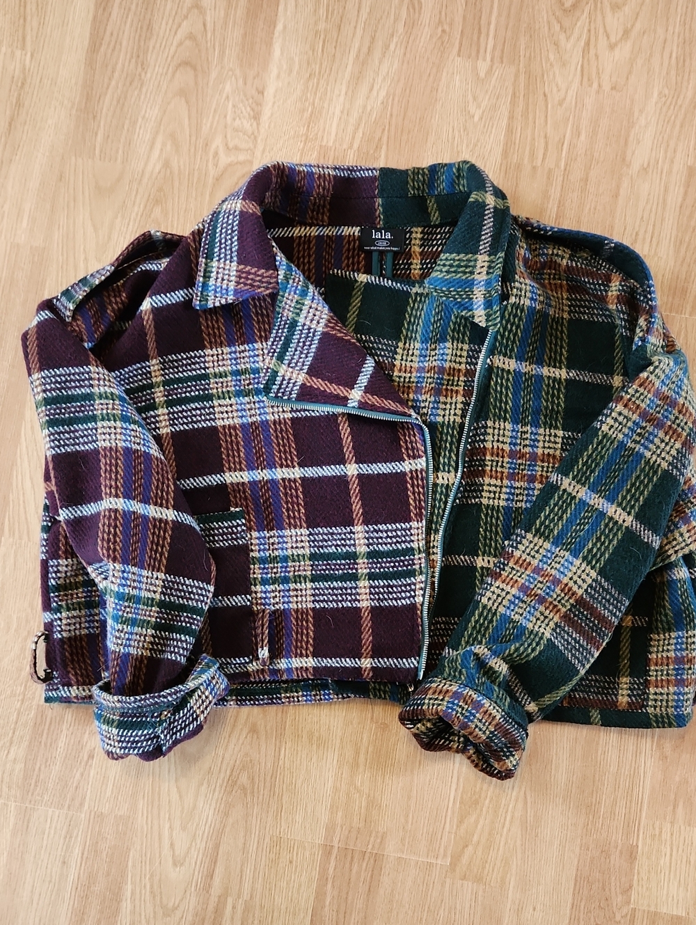 Dressed In Lala Two-Tone Plaid Cropped Moto Jacket - Picture 2 of 7